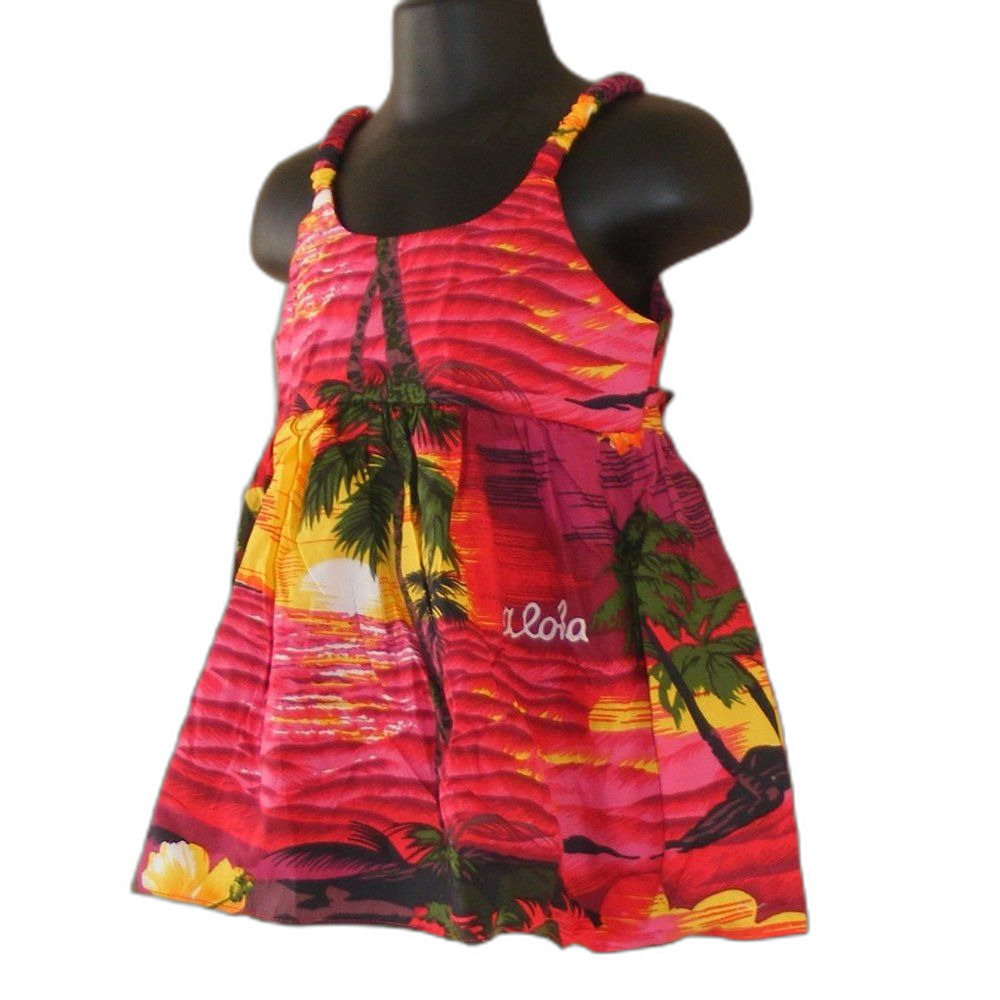 Vintage HAWAIIAN Sun Dress, 2, Colorful, Pink/red yellow beach print, Strappy - Picture 3 of 6